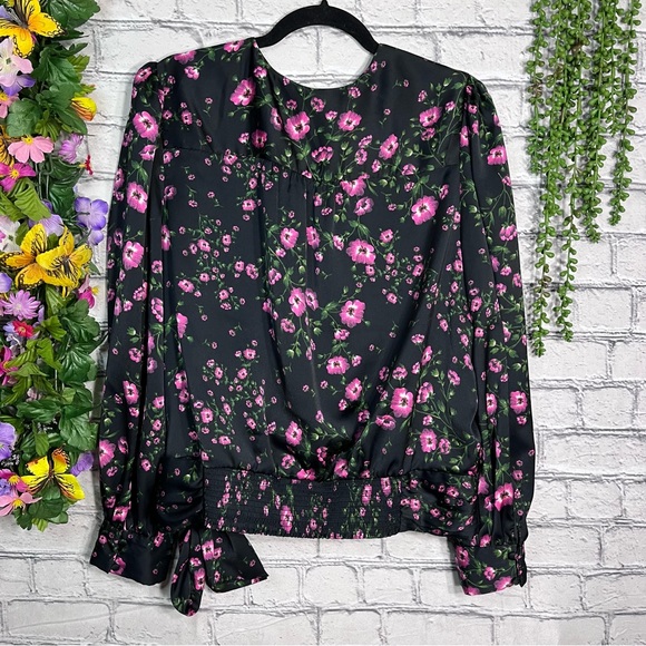/Banana Republic Floral Printed Long Sleeve V Neck Wrap Blouse Size Large - Picture 11 of 15